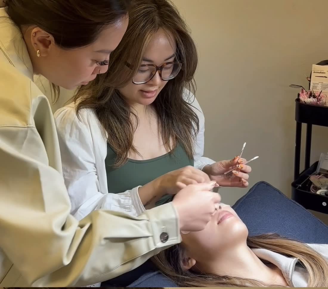 Hands-on lash training with a live model at The 25th Studio